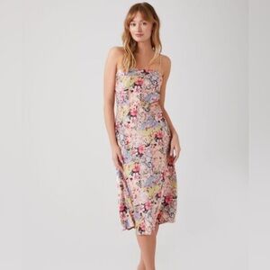 NWOT! Cami Satin Floral Dress Pink/Multicolor, Open Back Cut Out, Size Medium